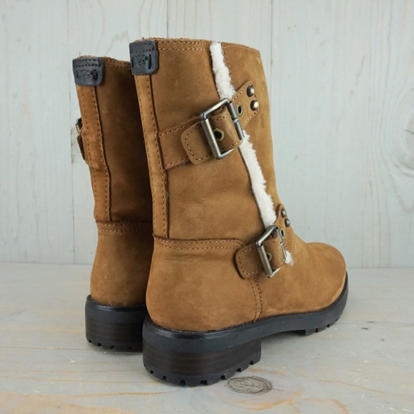 - UGG NIELS CHESTNUT WATERPROOF FUR TRIM MOTO BOOT - Picture 5 of 7